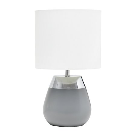 SIMPLE DESIGNS 14 Metallic Chrome and Gray Metal Bedside 4 Settings Touch Table Lamp with White Fabric Drum Shade LT1106-GRY